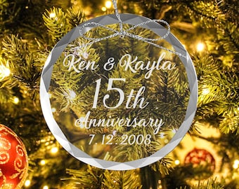 15th Anniversary, Personalized Crystal Holiday Ornament, Christmas Tree Decoration, Husband Gift - Anniversary Gift, Gift for Parents, 10th