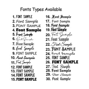 May include: A list of 30 different font styles, each with a sample of the font. The font styles range from simple to ornate.