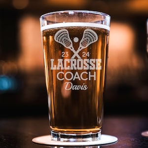 Personalized Lacrosse Coach Pint Glass, Lacrosse Coach Gift, Gift for Lacrosse Coach, Lacrosse Cup, Lacrosse Gift, Gift for Lacrosse Coach