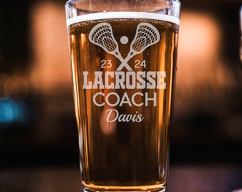 Personalized Lacrosse Coach Pint Glass, Lacrosse Coach Gift, Gift for Lacrosse Coach, Lacrosse Cup, Lacrosse Gift, Gift for Lacrosse Coach