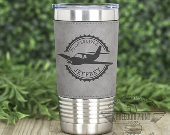 PERSONALISED LIGHT AIRCRAFT TUMBLER GLASS Engraved General Aviation Pilot Gift 