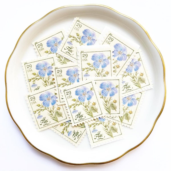 Blue Unused Vintage Postage Stamps for wedding invitations and snail mail letters USPS // Herbs, Flax // 29 cents // 2011