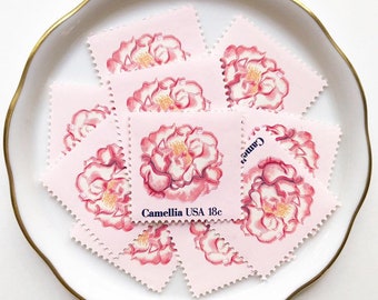 Pink Camellia Unused Postage Stamps for Wedding Invitations and Snail Mail Letters // vintage USPS Stamps // 18 cents // 1981