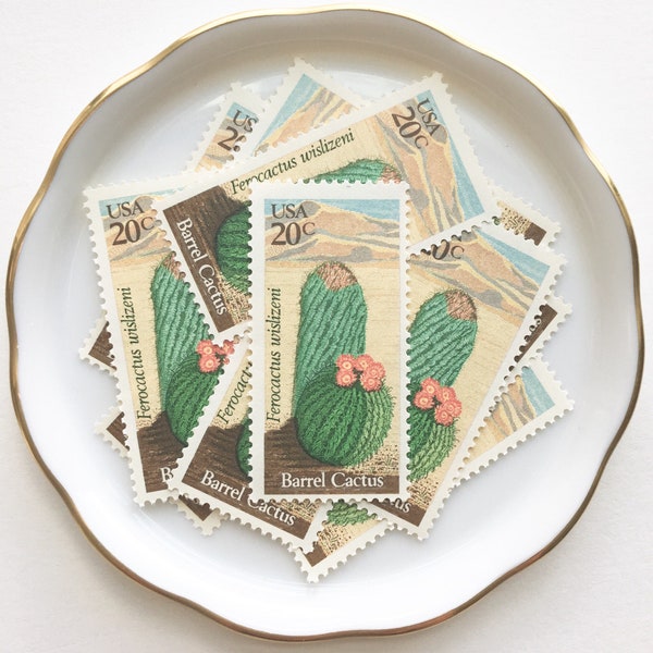 Cactus Postage Stamp for Sn ail Mail Letters, Penpals / Vintage 1980s Unused Stamps for Southwest, Texas green wedding invitations