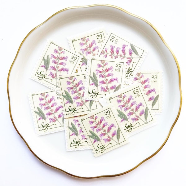 Pink Unused Vintage Postage Stamps for wedding invitations and snail mail letters USPS // Herbs, Sage // 29 cents // 2011