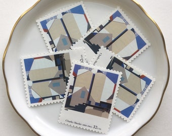 Modern Blue Unused Postage Stamps for wedding invitations and Snail Mail Letters  // Four Centuries of American Art
