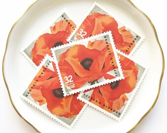 Georgia O'Keeffe Postage Stamp for Snail Mail and Letters // Vintage 1990s Unused Stamps for Poppy Red Flower wedding invitations