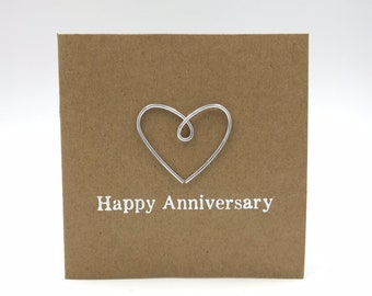 Happy 11th Anniversary Card - Steel Wire Heart - Iron - 4 x 4 inches ( 102mm x 102mm) Or 5 x 5 inches (127mm x 127mm)