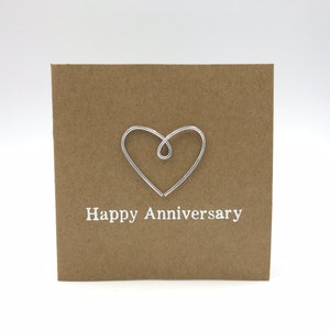 Happy 11th Anniversary Card - Steel Wire Heart - Iron - 4 x 4 inches ( 102mm x 102mm) Or 5 x 5 inches (127mm x 127mm)