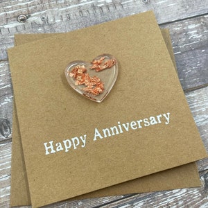 7th Anniversary Card - Copper foil Resin Epoxy Heart - 4 x 4 inches ( 102mm x 102mm) Or 5 x 5 inches (127mm x 127mm)