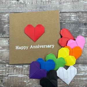 1er Tarjeta de Aniversario de Papel - Corazón de Origami-Primero- Personalizar -Papel Escolar Forrado-Blanco-Rojo-Rosa-Naranja-Amarillo-Verde-Azul