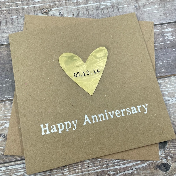 Personalised 21st Brass Anniversary Card - Real Brass Heart Custom - Personalize Debossed Rustic Brass -  5 x 5 inches (127mm x 127mm)