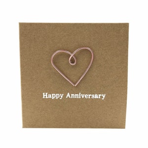 Happy 7th Anniversary Card - Copper Wire Heart - 4 x 4 inches ( 102mm x 102mm) Or 5 x 5 inches (127mm x 127mm)