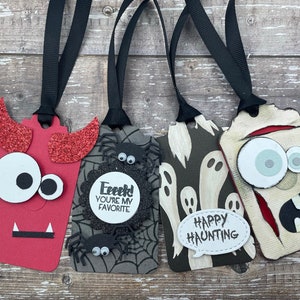 Halloween-tags - Traktatie - Snoepjes - Duivel - Vrolijke Haunting Spiders - Zombie - Eeek! - Set van 4 - Cadeaulabels voor snoepfeestjes