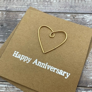 Carte Happy 50th Anniversary - Coeur en fil d'or - 4 x 4 pouces (102 mm x 102 mm) ou 5 x 5 pouces (127 mm x 127 mm)