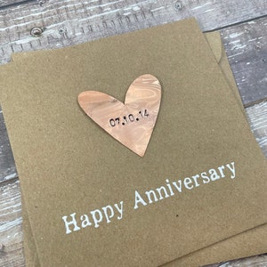 Personalised 7th Copper Anniversary Card - Real Copper Heart Custom - Personalize Debossed Rustic Copper -  5 x 5 inches (127mm x 127mm)