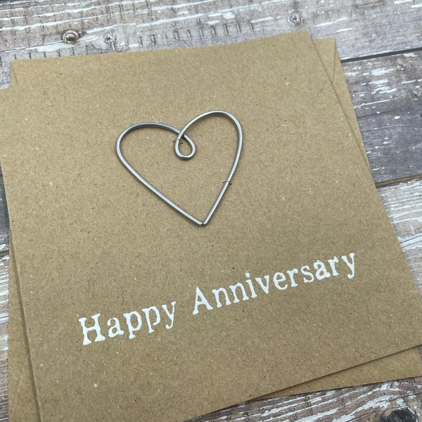 Happy 6th Anniversary Card - Iron Wire Heart - 4 x 4 inches ( 102mm x 102mm) Or 5 x 5 inches (127mm x 127mm)