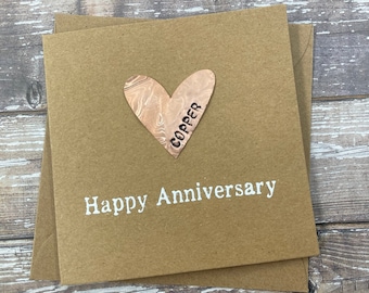 Copper Anniversary Card: Rustic Metal Heart, Debossed Kraft Card