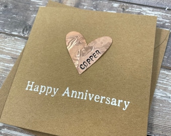 Copper Heart Anniversary Card - Rustic 7th Anniversary Gift