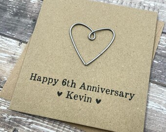Personalized 6th Anniversary Card: Iron Wire Heart, Kraft Cardstock