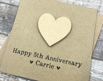 Personalized 5th Anniversary Card: Wood Heart, Kraft Cardstock