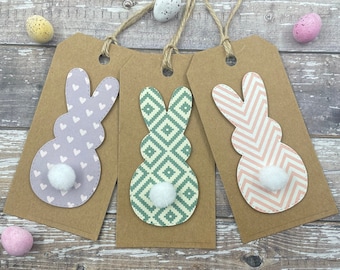 Handmade Easter Bunny Pom Pom Gift Tags - Set of 3