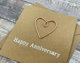 9th Anniversary Card: Copper Wire Heart, Kraft Cardstock