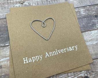 Happy 6th Anniversary Card - Iron Wire Heart - 4 x 4 inches ( 102mm x 102mm) Or 5 x 5 inches (127mm x 127mm)