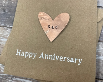 Personalized 9th Anniversary Card: Real Copper Heart, Rustic Debossed Design
