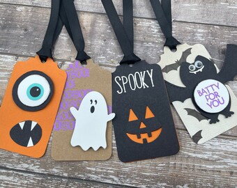 Halloween Gift Tags - Monster, Bat, Pumpkin, Ghost - Handmade Set of 4
