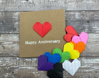 Personalised 1st Paper Anniversary Card - Customise Colour Origami Heart - Bespoke - Lined School Paper - Custom