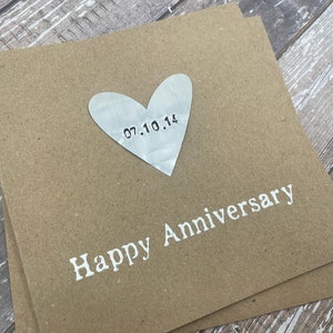 Personalised 10th Tin Anniversary Card Tenth Aluminium Heart Custom Personalize Debossed 5 x 5 inches 127mm x 127mm image 1