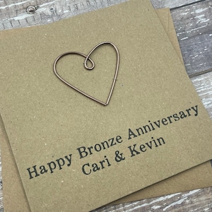 8th Personalised Bronze Anniversary Card Wire Heart Custom Wording 5 x 5 inches 127mm x 127mm image 6