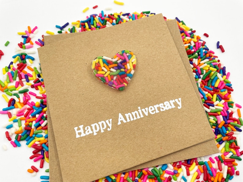 6th Sugar Anniversary Card Rainbow Sprinkles Resin Heart 100s and 1000s Epoxy 4x4 inches 102mm x 102mm Or 5x5 inches 127mm x 127mm image 8