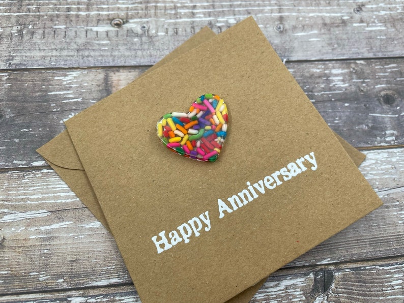 6th Sugar Anniversary Card Rainbow Sprinkles Resin Heart 100s and 1000s Epoxy 4x4 inches 102mm x 102mm Or 5x5 inches 127mm x 127mm image 2