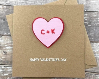 Personalised Valentine's Day Card : Custom embroidered Initials, Personalized Heart Be Mine