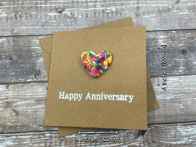 6th Sugar Anniversary Card Rainbow Sprinkles Resin Heart 100s and 1000s Epoxy 4x4 inches 102mm x 102mm Or 5x5 inches 127mm x 127mm image 4