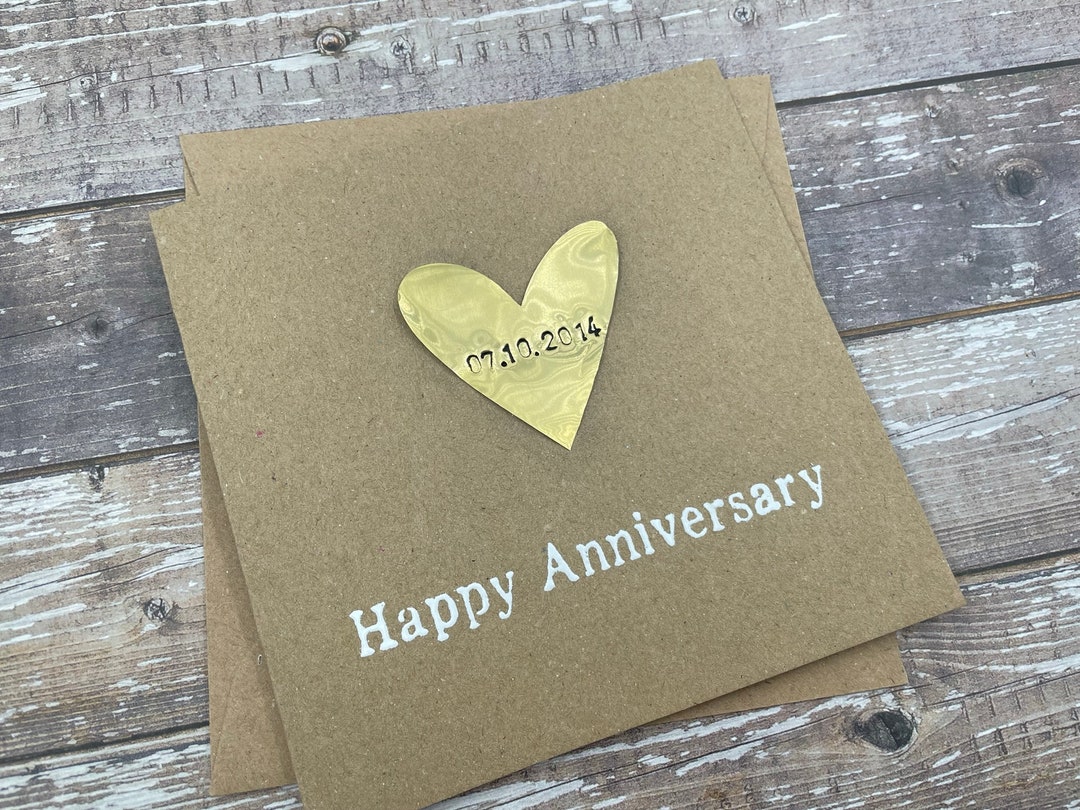 Personalised 50th Gold Anniversary Card Gold Coloured Heart Custom