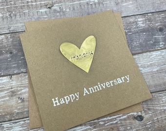 Personalized 50th Anniversary Card: Gold Heart, Rustic Kraft