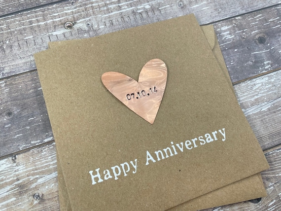 Personalized Copper Anniversary Card: Debossed Rustic Heart, 7th Anniversary