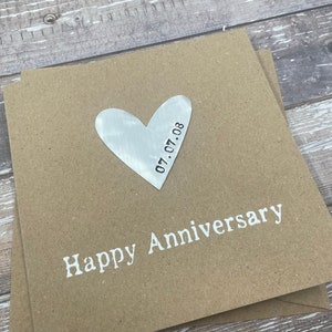 Personalised 10th Tin Anniversary Card Tenth Aluminium Heart Custom Personalize Debossed 5 x 5 inches 127mm x 127mm image 3