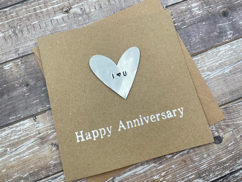 Personalised 10th Tin Anniversary Card Tenth Aluminium Heart Custom Personalize Debossed 5 x 5 inches 127mm x 127mm image 6