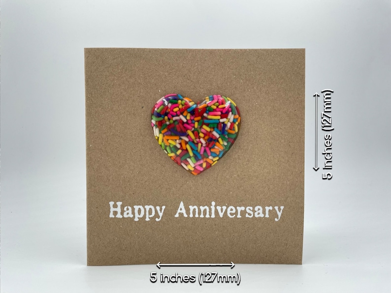 6th Sugar Anniversary Card Rainbow Sprinkles Resin Heart 100s and 1000s Epoxy 4x4 inches 102mm x 102mm Or 5x5 inches 127mm x 127mm image 5