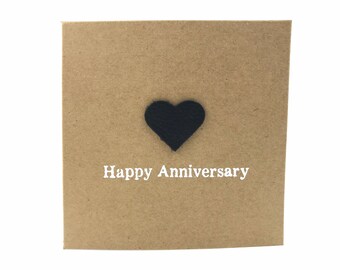 Happy 3rd Anniversary Card - Black Leather Heart Third - 4 x 4 inches ( 102mm x 102mm) Or 5 x 5 inches (127mm x 127mm)