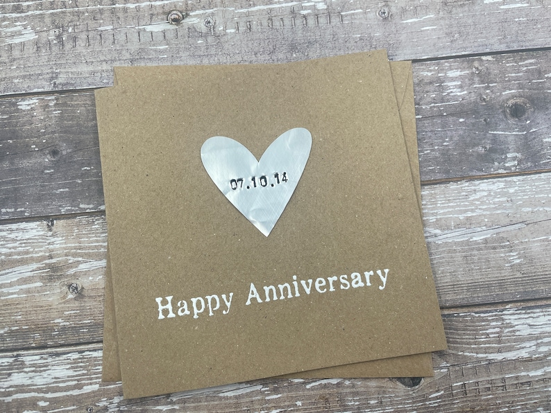 Personalised 6th Iron Anniversary Card Iron Coloured Grey Heart Custom Personalize Debossed Bespoke 5 x 5 inches 127mm x 127mm image 2