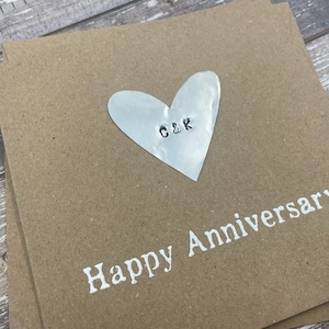 Personalised 10th Tin Anniversary Card Tenth Aluminium Heart Custom Personalize Debossed 5 x 5 inches 127mm x 127mm image 5