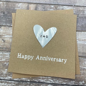 Personalised 10th Tin Anniversary Card Tenth Aluminium Heart Custom Personalize Debossed 5 x 5 inches 127mm x 127mm image 2