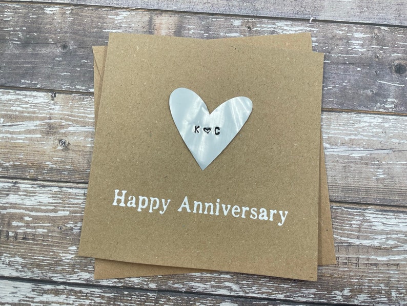 Personalised 10th Tin Anniversary Card Tenth Aluminium Heart Custom Personalize Debossed 5 x 5 inches 127mm x 127mm image 2