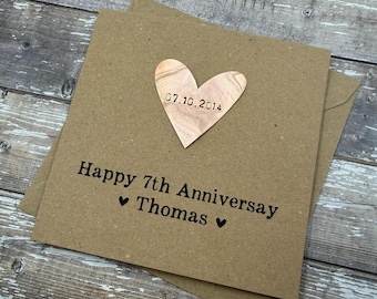 Personalized Copper 7th Anniversary Card: Debossed Rustic Heart