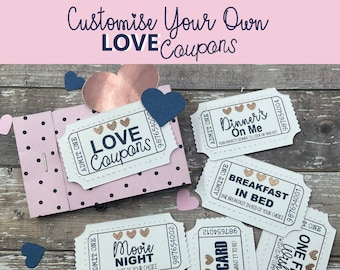 Custom Love Coupons – Handmade Anniversary Gift, 12 Tickets